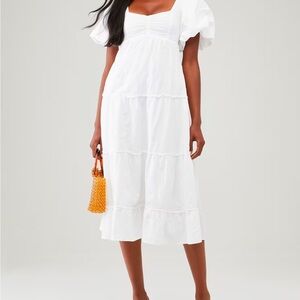 Show Me Your MuMu White Puff Sleeve Midi Dress